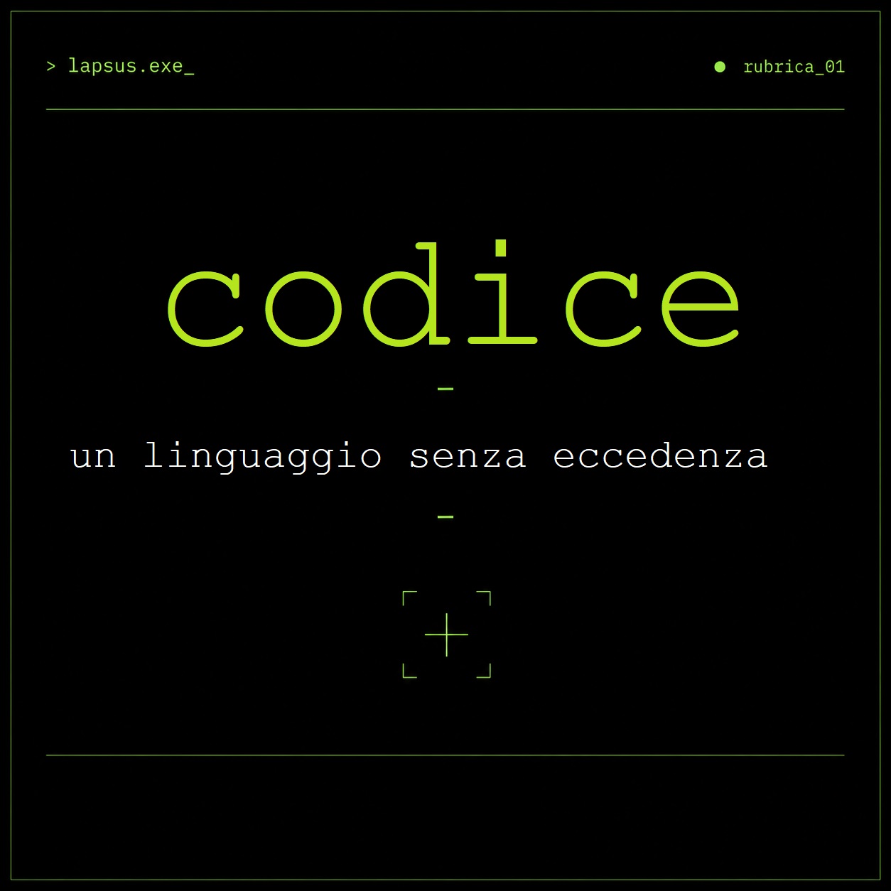 Codice — schermata in stile terminale, rubrica Linguaggi